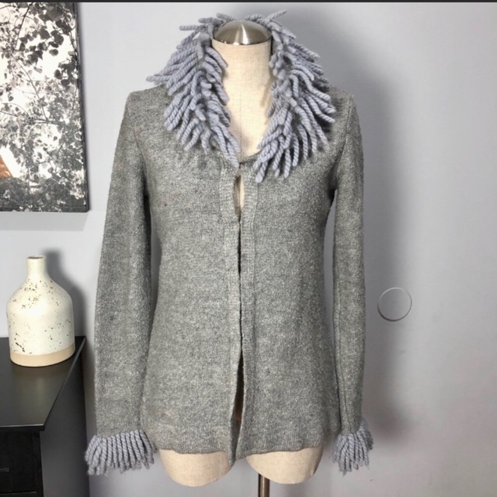 Free People ❤️ Grey Fringe Cardigan Sweater Large